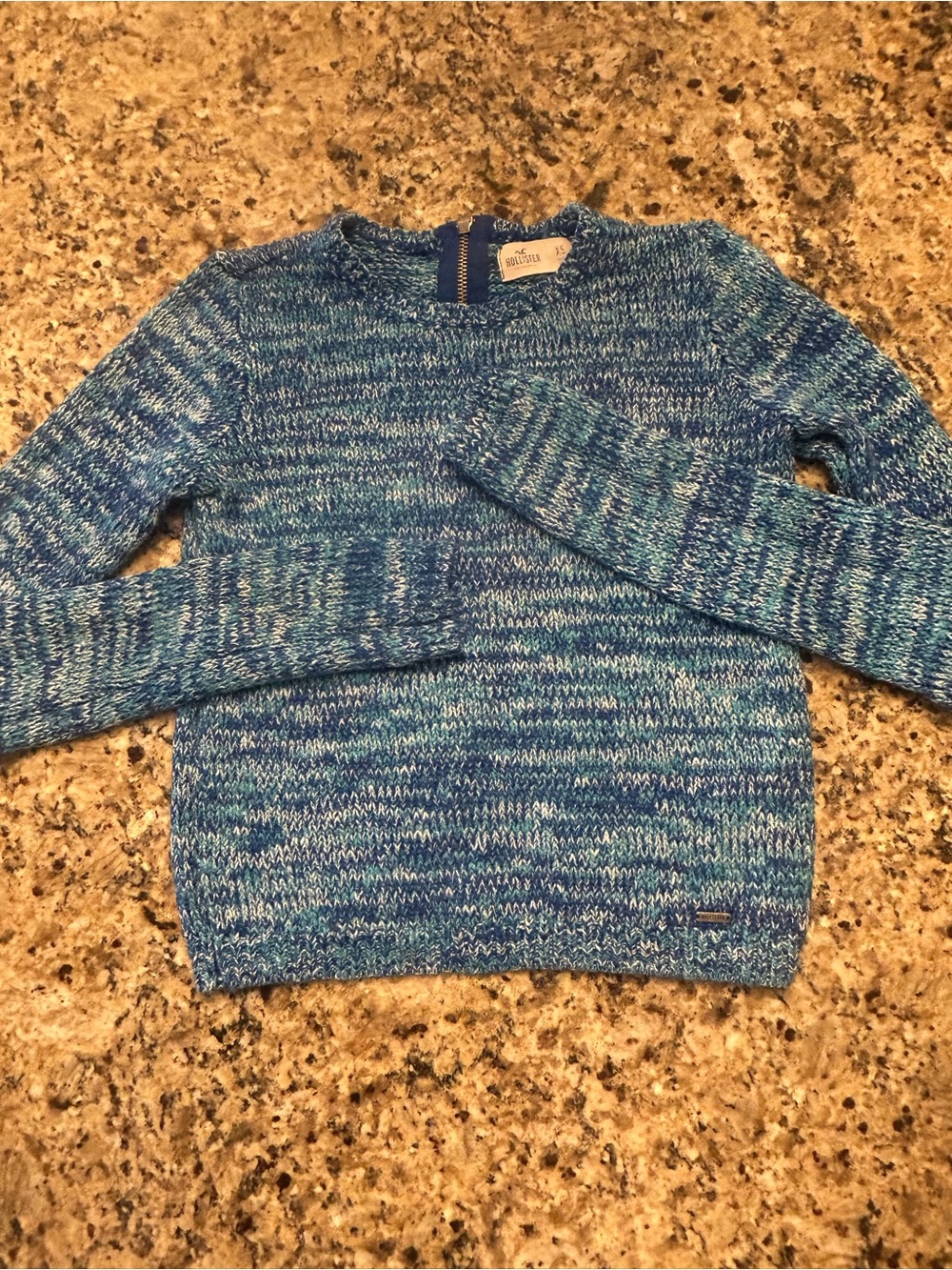 Hollister Blue Marled Knit Sweater XS Y2K Back Zip Pullover